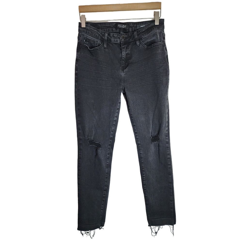 Judy Blue Jeans Women's 7 / 28‎ Slim Fit Skinny Raw Hem Denim Black
